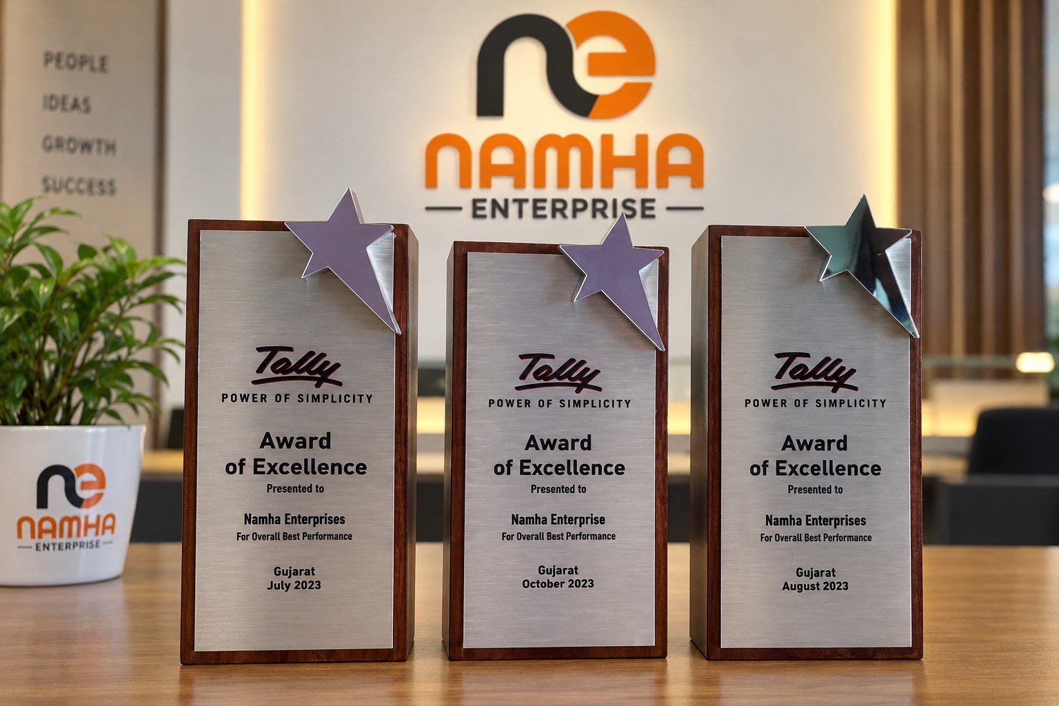 Namha Enterprise Tally Award of Excellence trophies